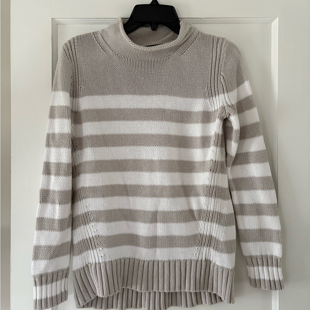 Always Women's Taupe and White Striped Turtleneck Sweater